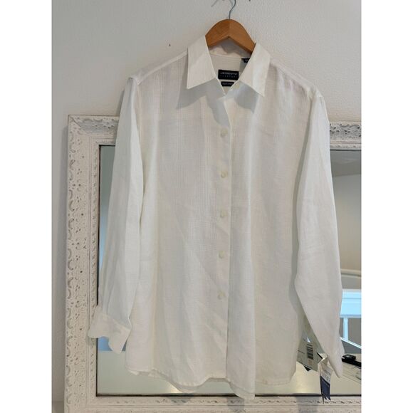 Vintage NWT Liz Claiborne 100%  Linen White Top Button Up Shirt Long Sleeve - Picture 1 of 5